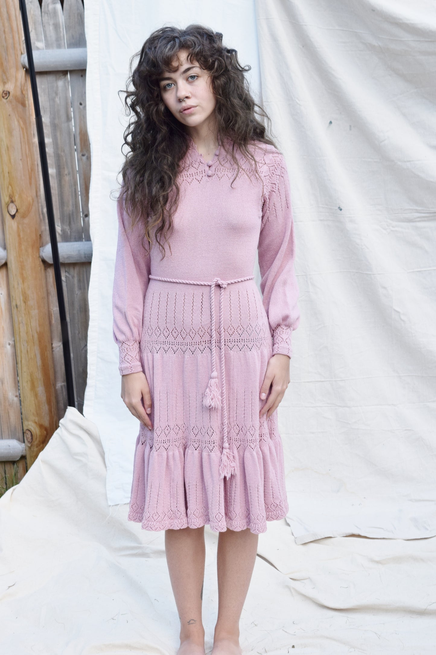 1970s Mauve Knit Dress | S/M