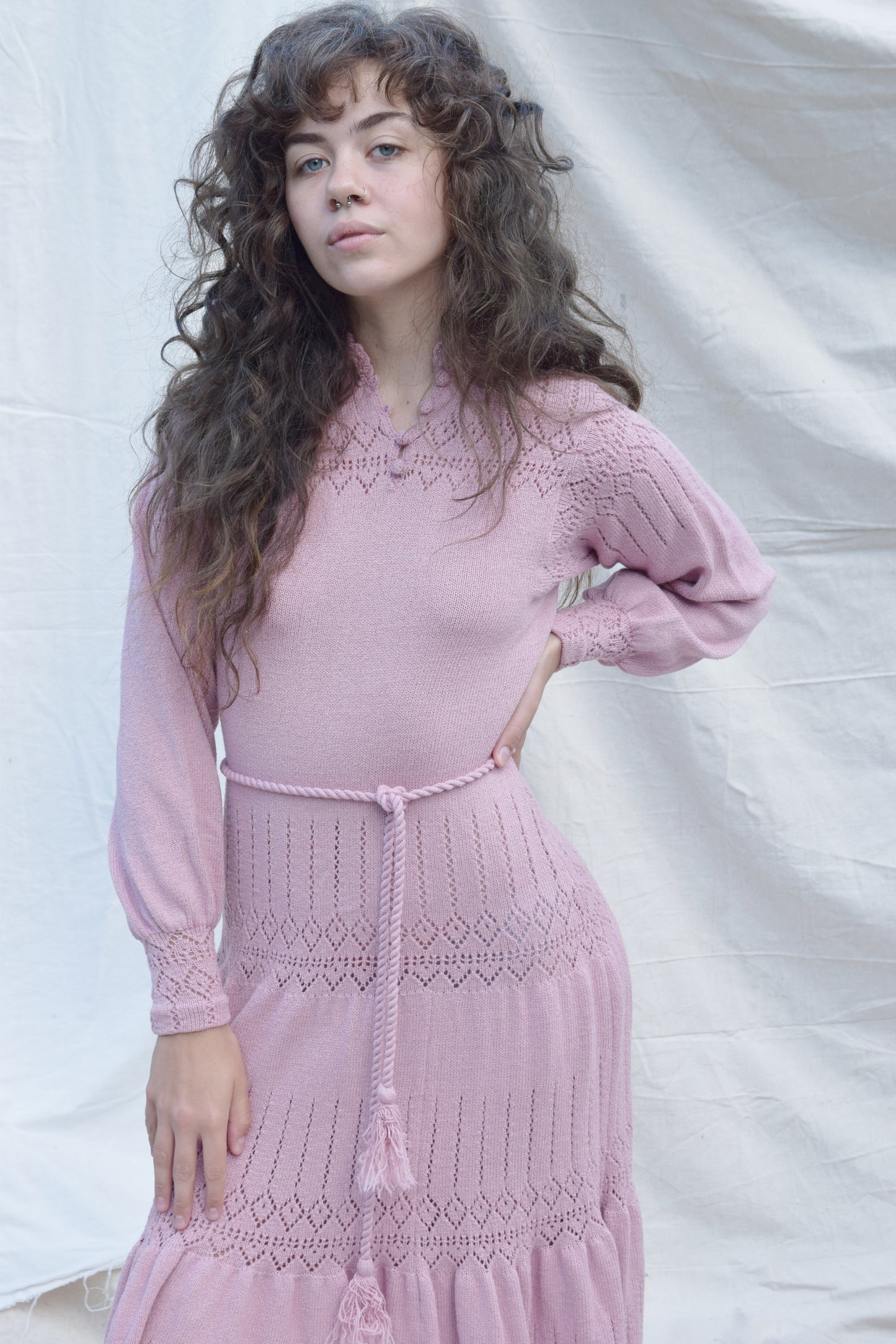 1970s Mauve Knit Dress | S/M