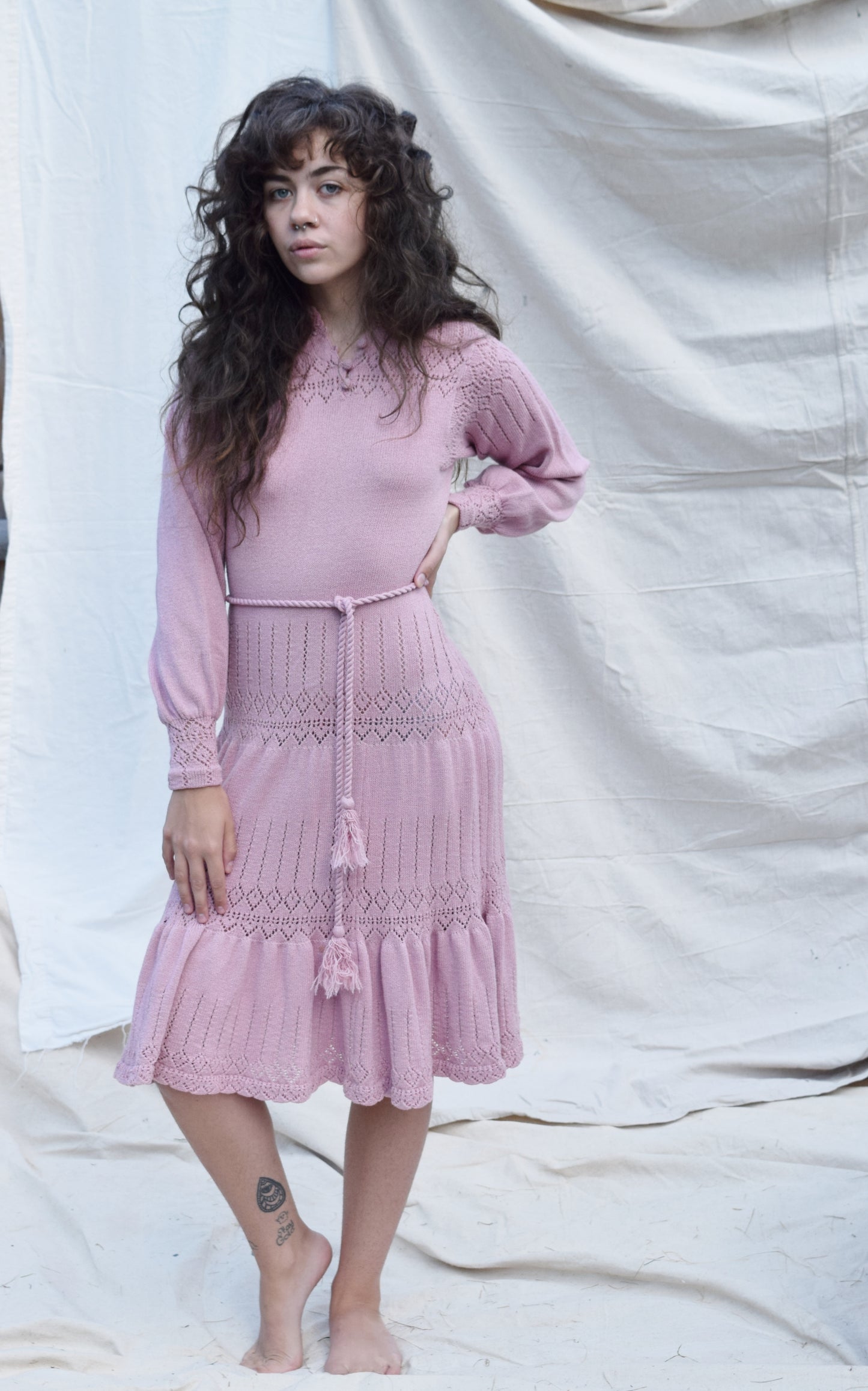 1970s Mauve Knit Dress | S/M