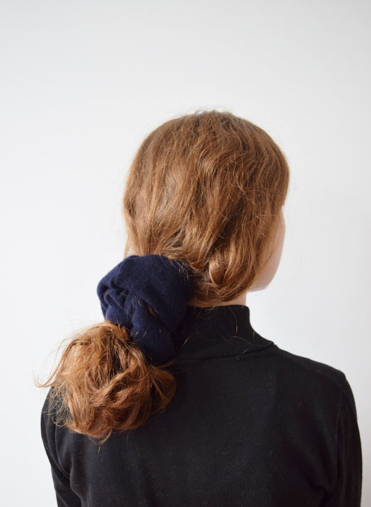XLarge Cashmere Hair Tie in Navy Blue | Upcycled Scrunchie