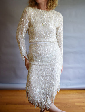 RESERVED 1980s Leafy Sequined Party Dress