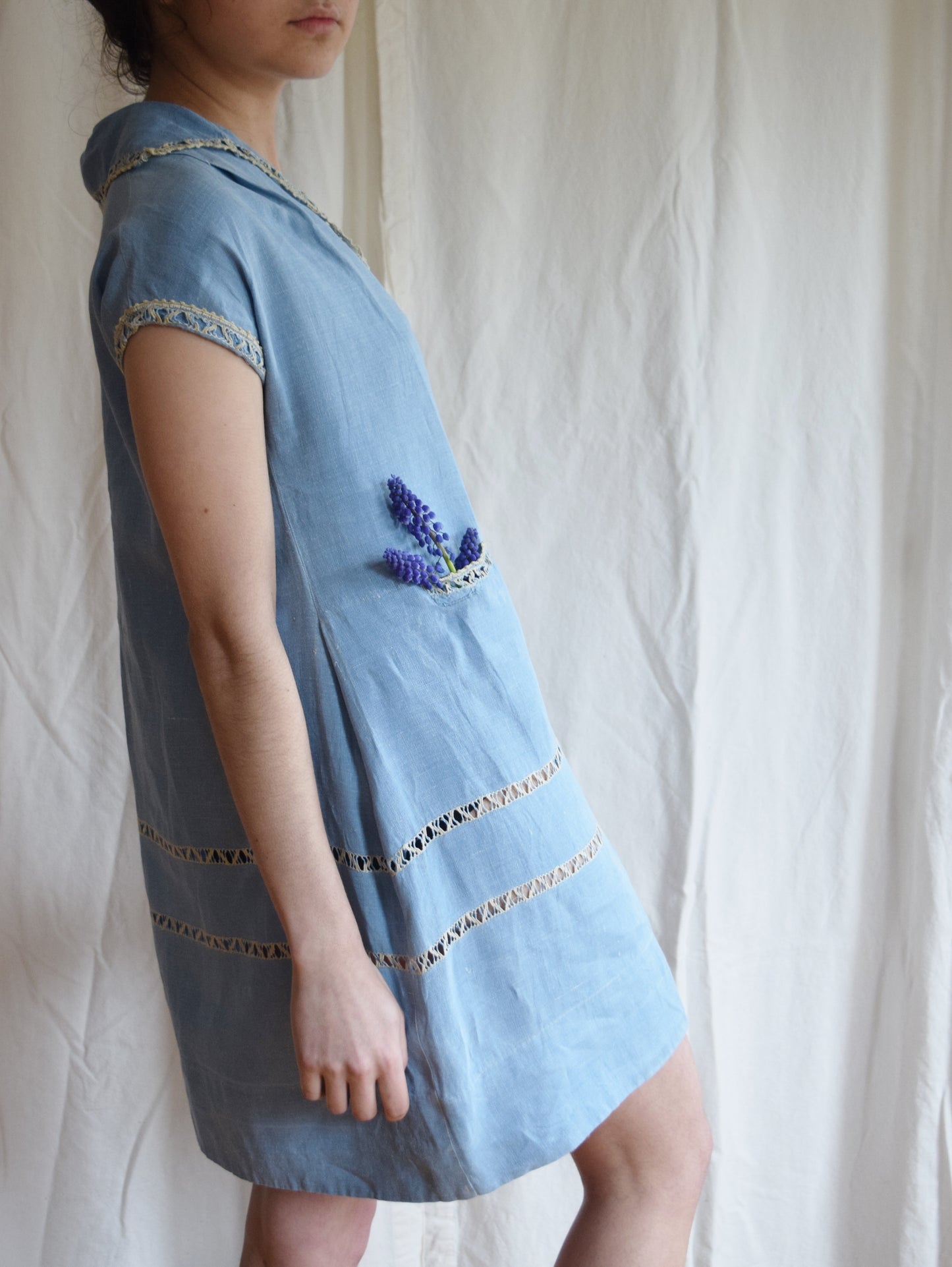 1920s Periwinkle Blue Linen Tunic Dress |1920s Day Dress