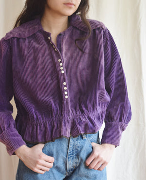 Antique Purple Corduroy French Folk Blouse | 1910s-1920s | Edwardian Top