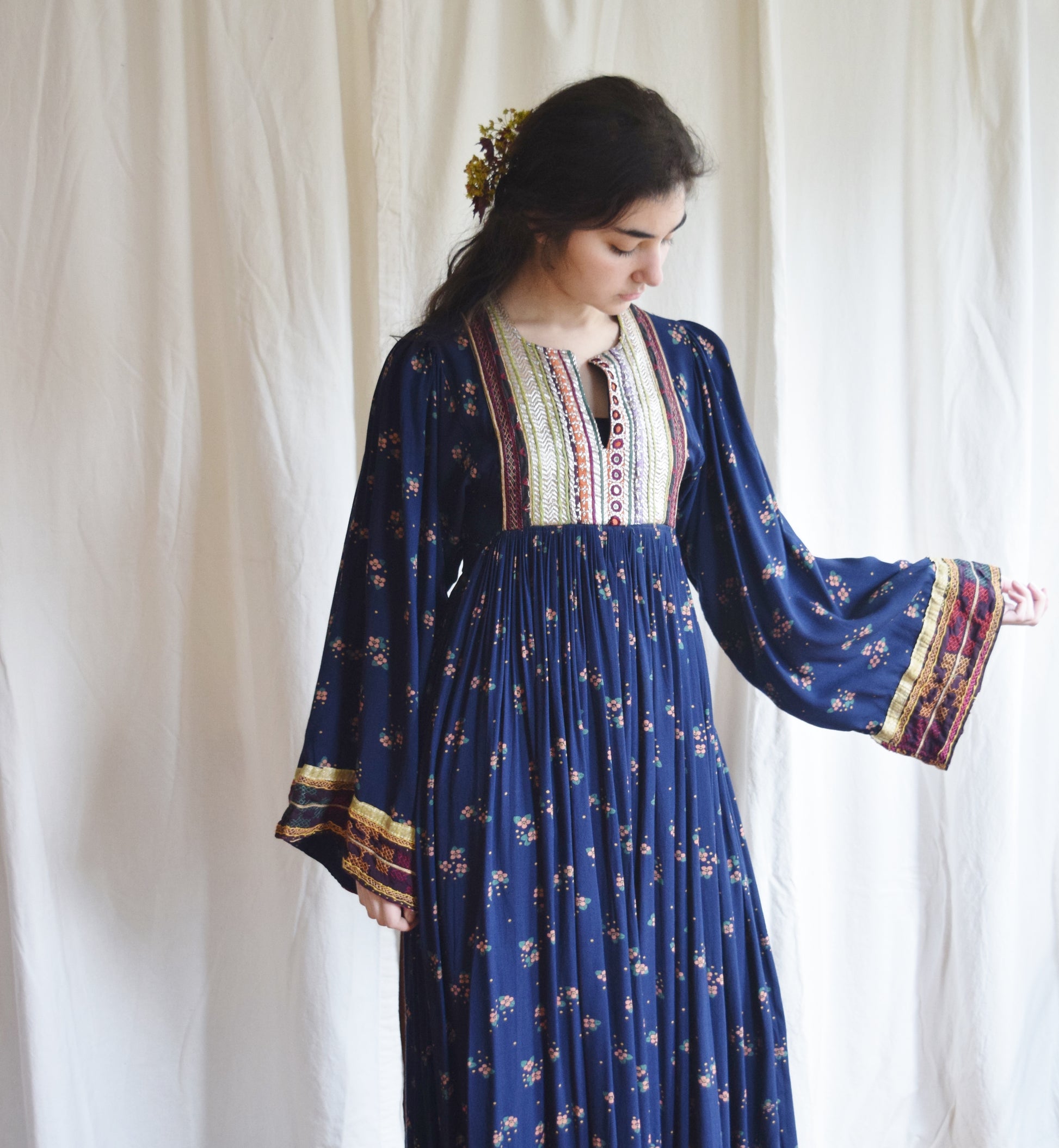 Vintage Afghan Folk Dress | Blue Floral Print Maxi Dress fieldwork Vintage Afghan Folk Dress | Blue Floral Print Maxi Dress fieldwork