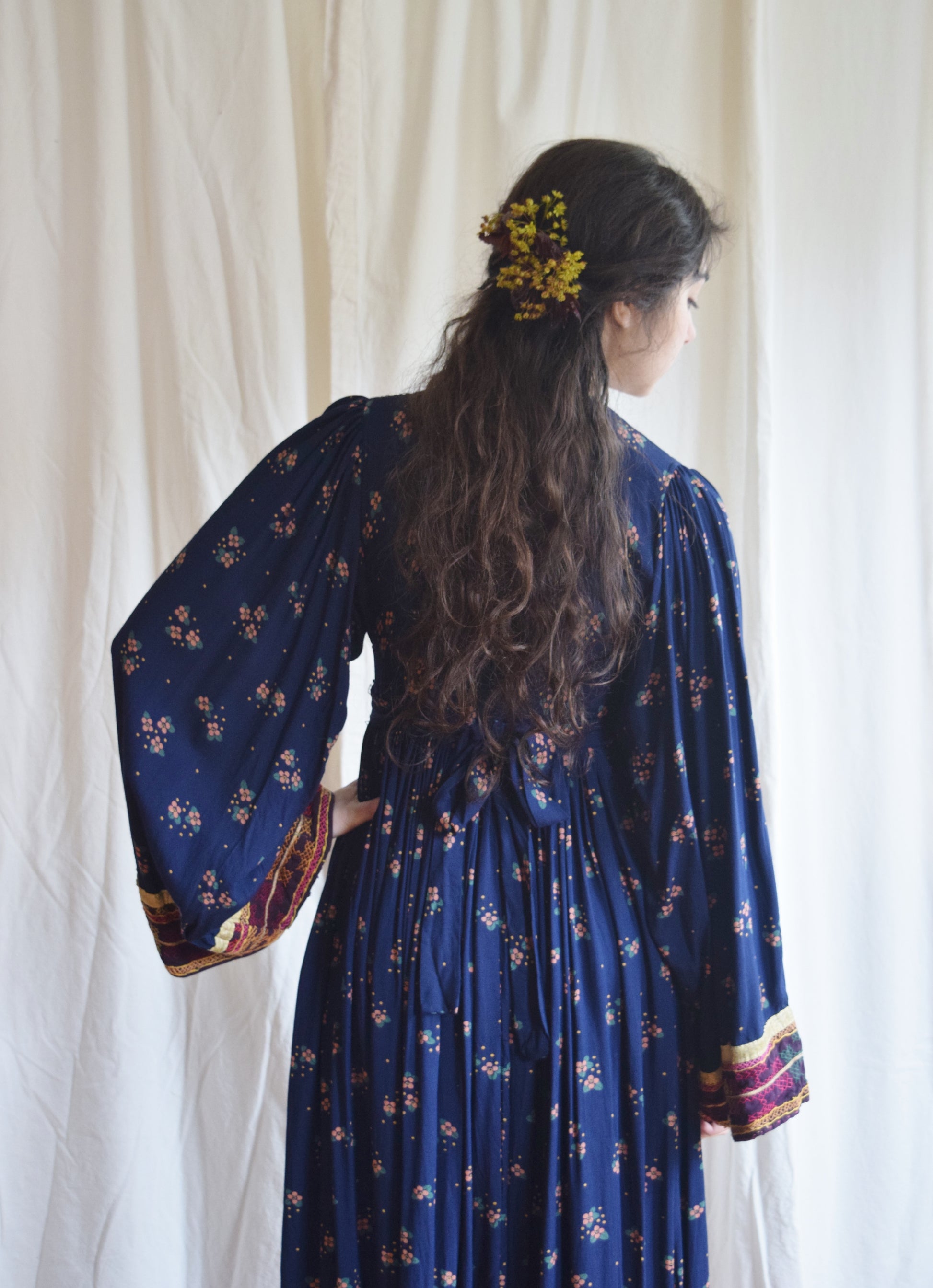 Vintage Afghan Folk Dress | Blue Floral Print Maxi Dress fieldwork Vintage Afghan Folk Dress | Blue Floral Print Maxi Dress fieldwork