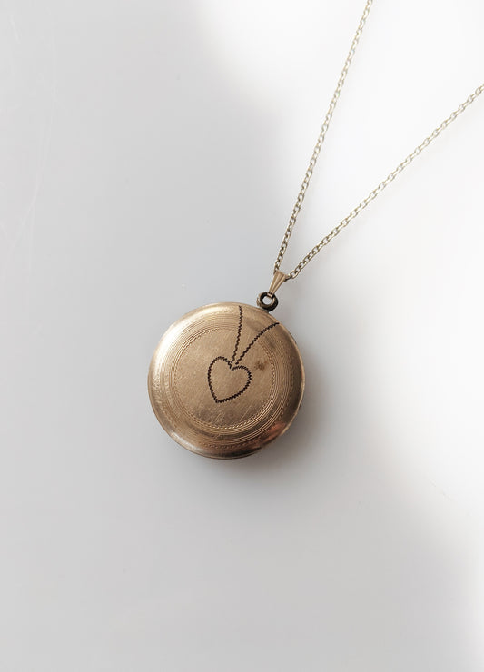 Antique 12kt Gold Locket | Round with Heart Design