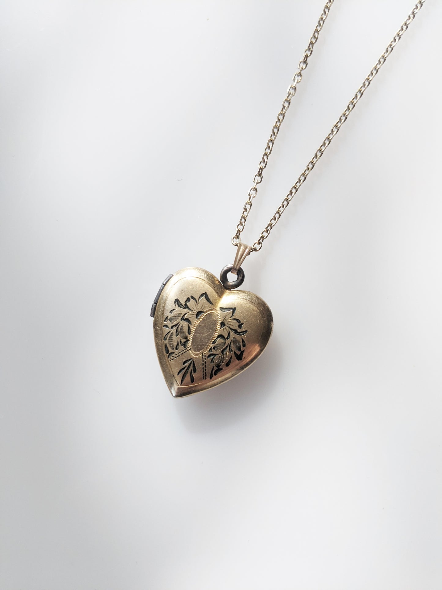 Antique 12kt Gold Heart-Shaped Locket | Enameled Engraving