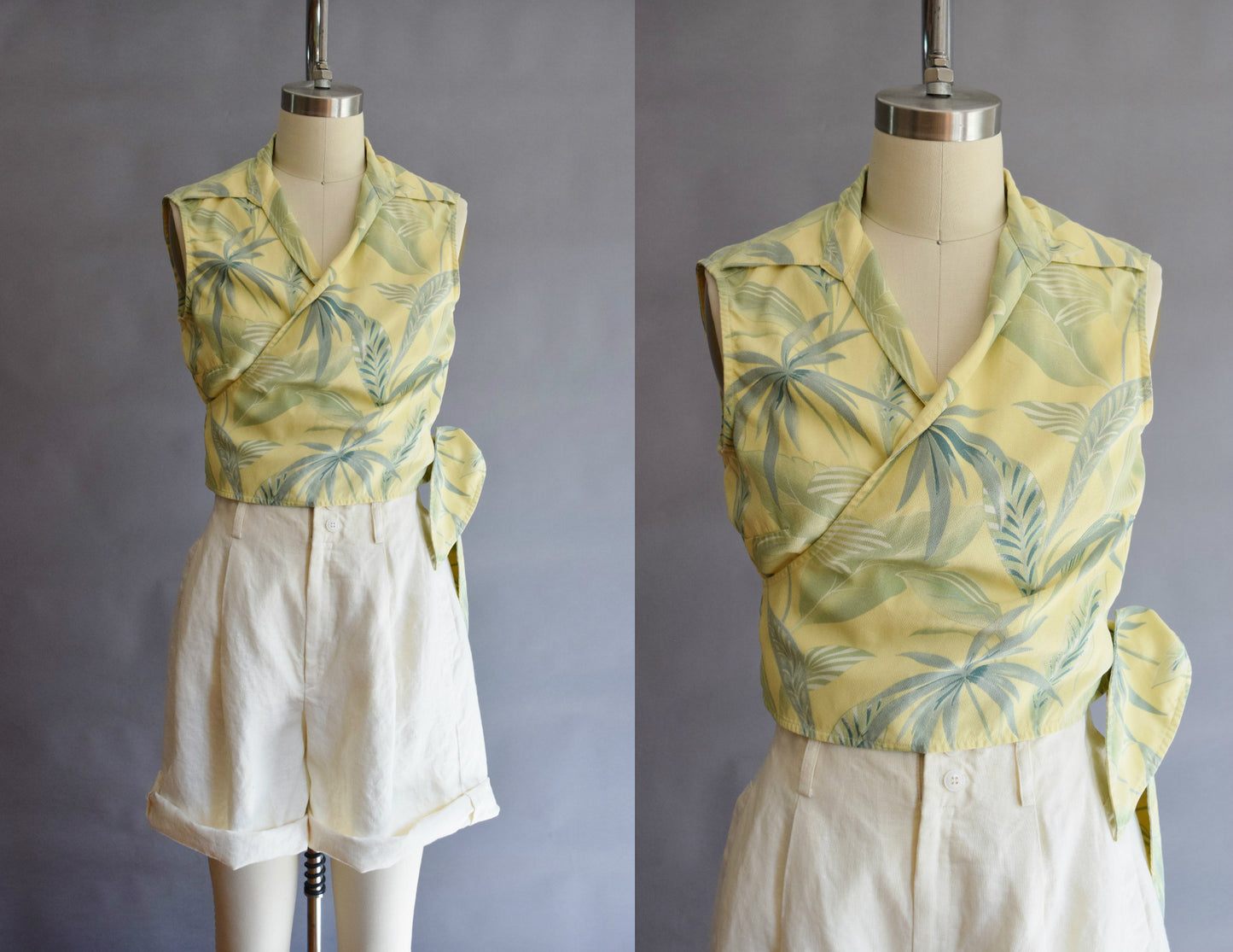 1950s-Style Hawaiian Print Silk Wrap Blouse